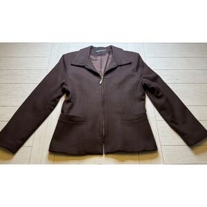 Savannah Vintage 100% Wool Brown Lined‎ Front Zip Women's Blazer Jacket Sz 6